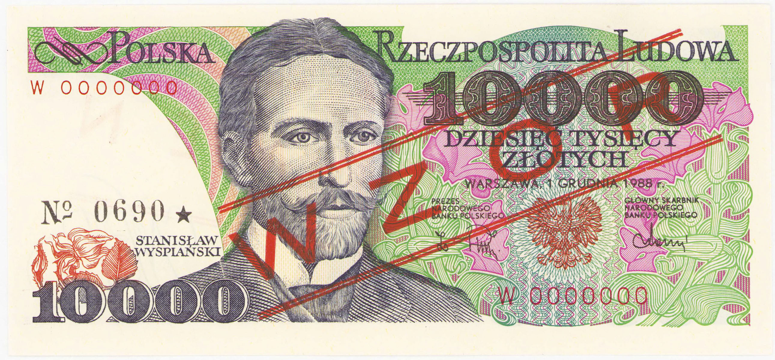 WZÓR / SPECIMEN. 10.000 złotych 1988 seria W